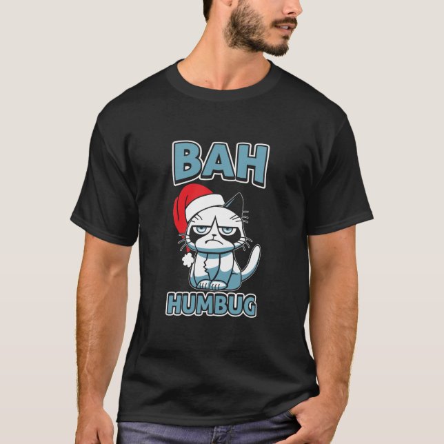 Bah Humbug Cat Santa Hat Anti Julafton Grumpy Scro T Shirt (Framsida)
