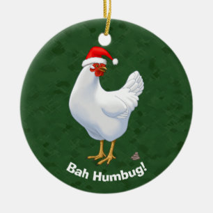 Bah Humbug Chicken i Santa Hat Poops julafton Julgransprydnad Keramik