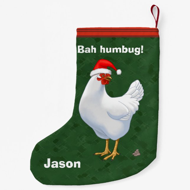Bah Humbug Chicken i Santa Hat Poops julafton Liten Julstrumpa (Baksidan)