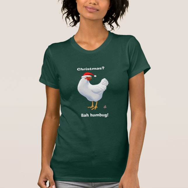 Bah Humbug Chicken i Santa Hat Poops julafton T-shirt (Framsida)