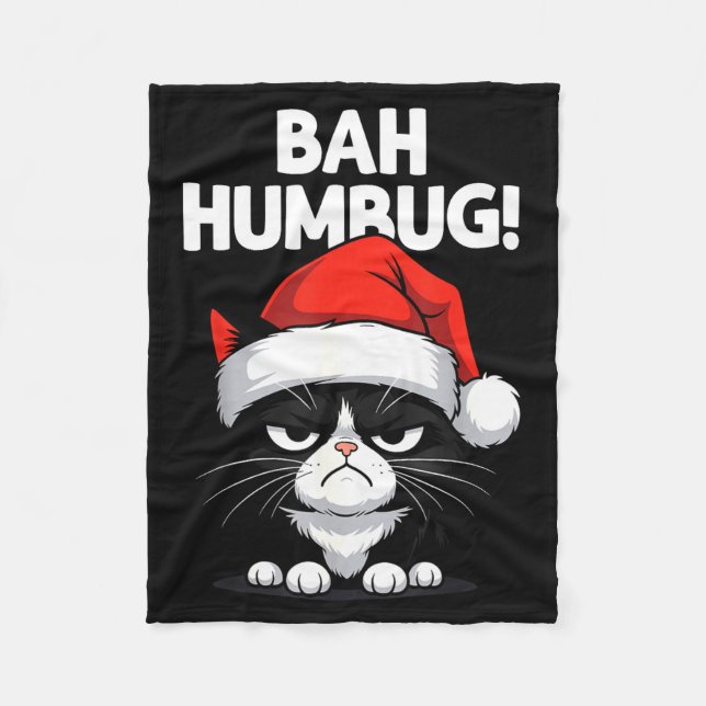 Bah Humbug Funny Bad Cat Christmas Hater Cat Lover Fleecefilt (Framsidan)