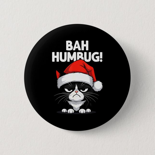 Bah Humbug Funny Bad Cat Christmas Hater Cat Lover Knapp (Framsida)