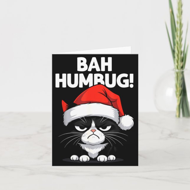 Bah Humbug Funny Bad Cat Christmas Hater Cat Lover Kort (Framsida)