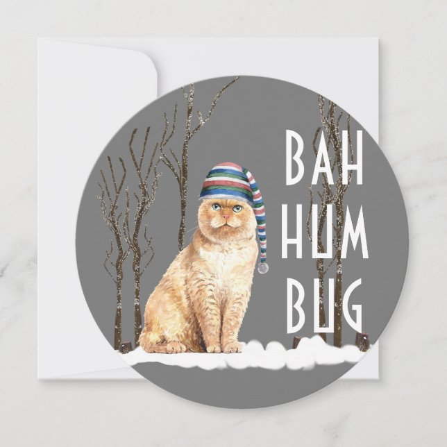 Bah Humbug Funny Cat Round-julkort Kort (Framsida)