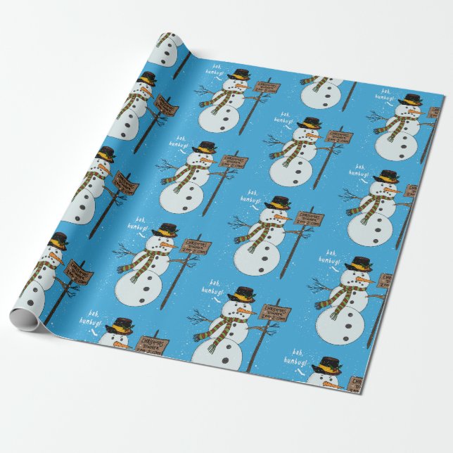 Bah Humbug Grinig Jul Snömannen Introvert Presentpapper (Utrullad)