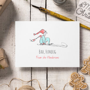 Bah Humbug Grinig Tomte Söt Handillustrerad Helgkort