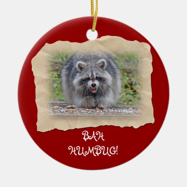 Bah Humbug Raccoon Julgransprydnad Keramik (Framsidan)