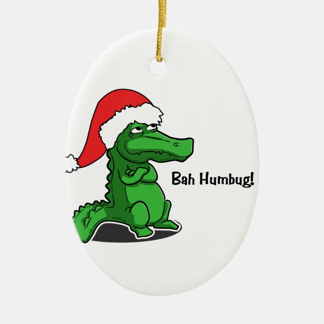 Bah Humbug! Roligt alligator med den Santa hatten Julgransprydnad Keramik (Framsidan)