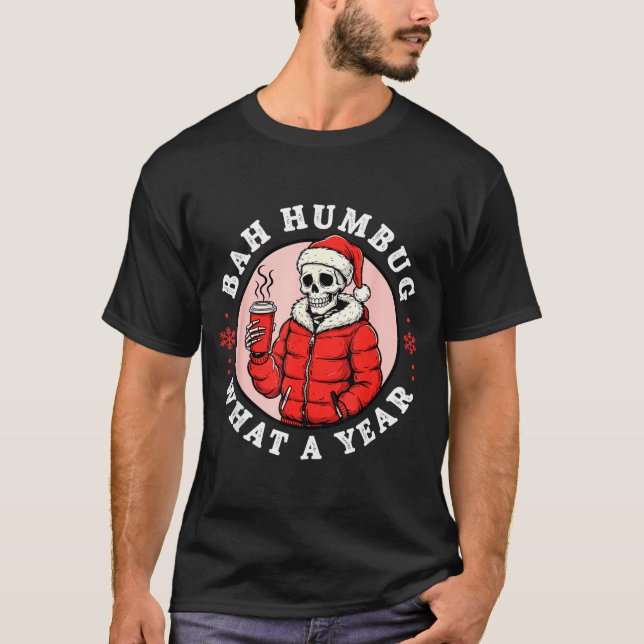Bah Humbug Skull Hat Santa's Candy Christmas Pajam T Shirt (Framsida)