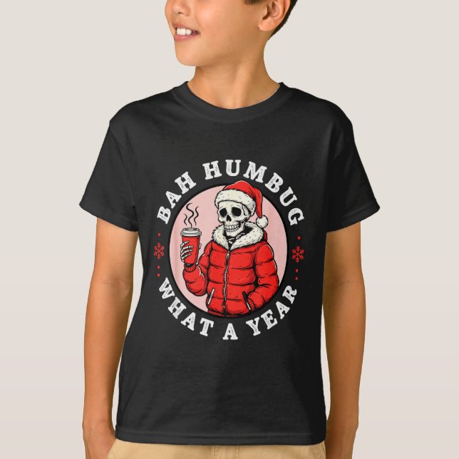 Bah Humbug Skull Hat Santa's Candy Christmas Pajam T Shirt (Framsida)