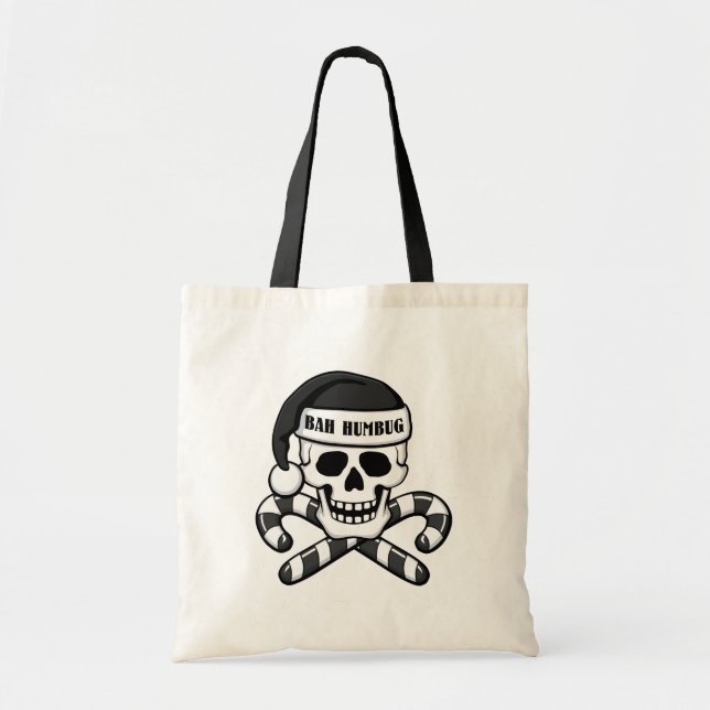 'Bah Humbug' Skull Tote Bag Tygkasse (Framsidan)