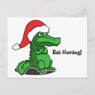 Bah Humbug! Smug tecknad alligator med Santa Hat Helg Vykort