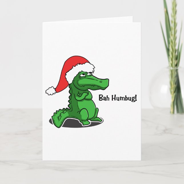 Bah Humbug! Smug tecknad alligator med Santa Hat Helgkort (Framsida)