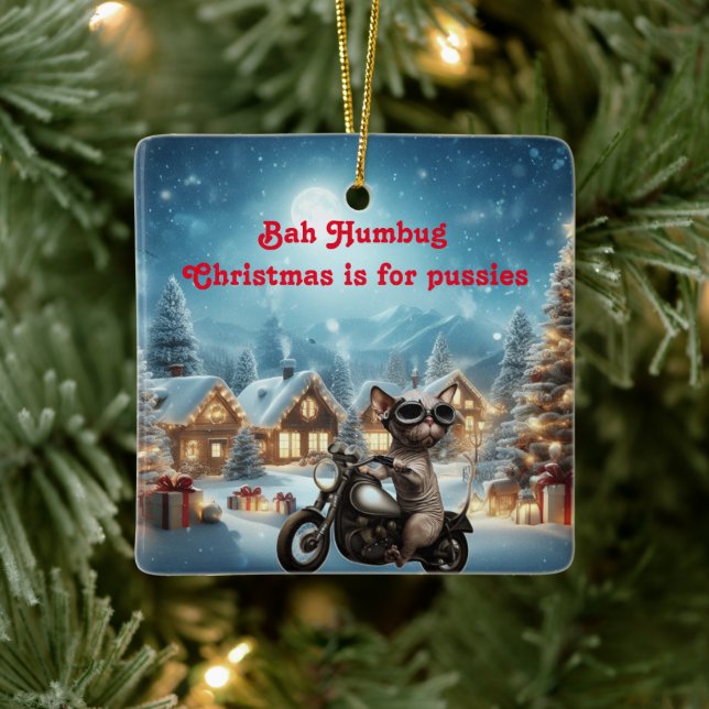 Bah Humbug Sphynx Cat jul Julgransprydnad Keramik (Träd)