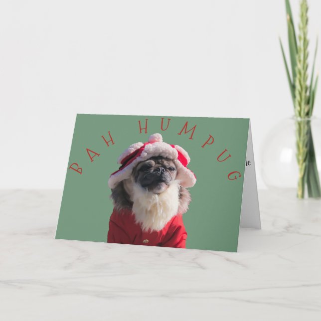 "Bah Humpug" Funny Pug Jultomten Helgkort (Framsida)