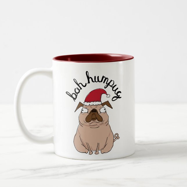 Bah Humpug Grumpy Santa Pug Mugg (Vänster)