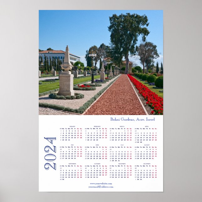 Bahai Gardens, Acre. Israel. Kalender 2024 Poster (Framsidan)