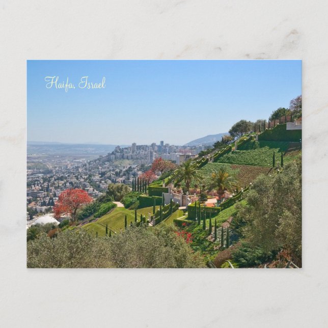Bahá'í Gardens of Haifa, Israel Vykort (Framsida)