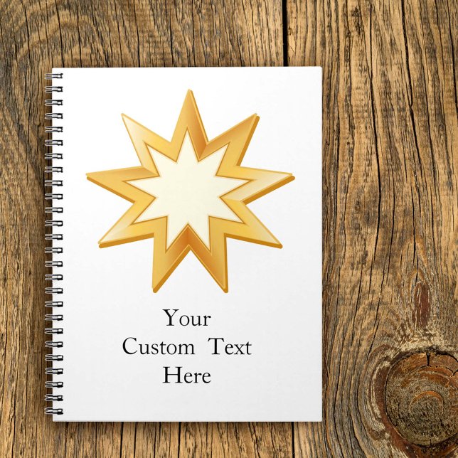 Baha'i Journal 6,5 tum x 8,75 tum Anteckningsbok Med Spiral (Nine pointed star, symbol of the Baha’i faith in gold. Customize with your text.)