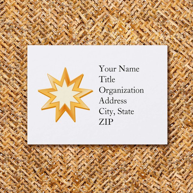Baha'i Mighty 3,5" x 2,5" Affärskort Visitkort (Customize with your text. Nine pointed star, symbol of the Baha’i faith in gold.)