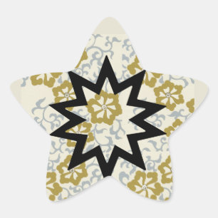 Baha'i Star på bakgrunden Guld och Silver Stjärnformat Klistermärke
