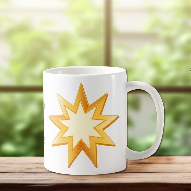 Baha'i Symbol, Anpassadet Kaffemugg (Gold nine pointed star, symbol of the Baha’i faith. Customize with your name or text.)