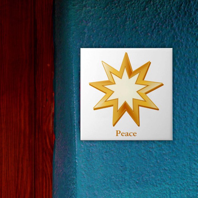 Baha'i Symbol Ceramic Tile Kakelplatta (Gold nine pointed star, symbol of the Baha’i faith. You can customize text.)