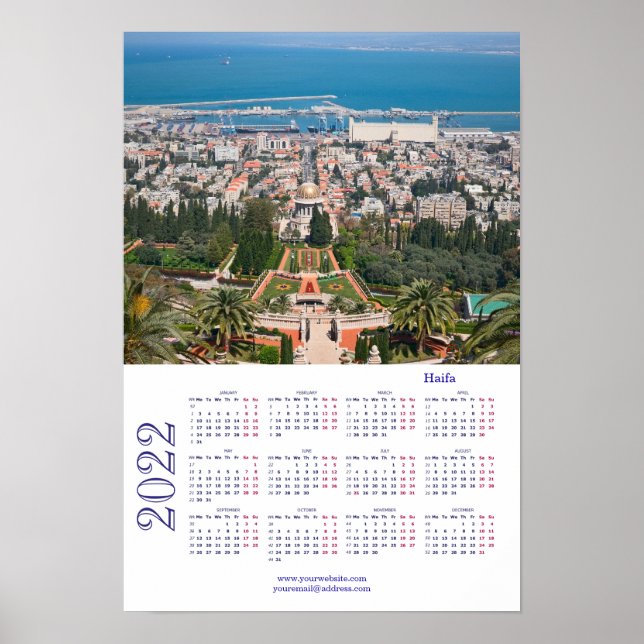 Bahá'í-trädgårdar, Haifa, Israel Kalender 2022 Aff Poster (Framsidan)