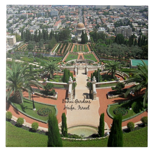 Bahai-trädgårdar i Haifa, Israel Kakelplatta (Framsidan)