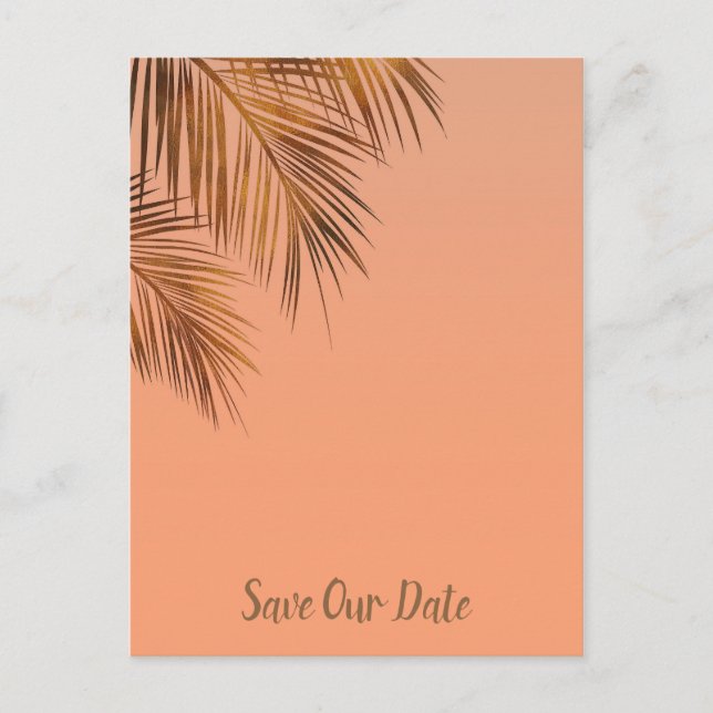 Bahama Breeze Brons Palm Korall Save The Date Meddelande Vykort (Framsida)