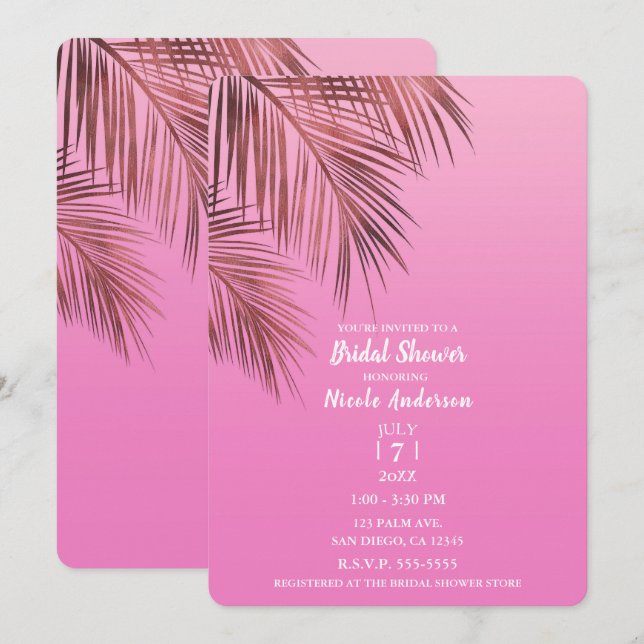 Bahama Breeze Brons Palm Rosa Bröllopsdusch Inbjudningar (Fram/baksida)