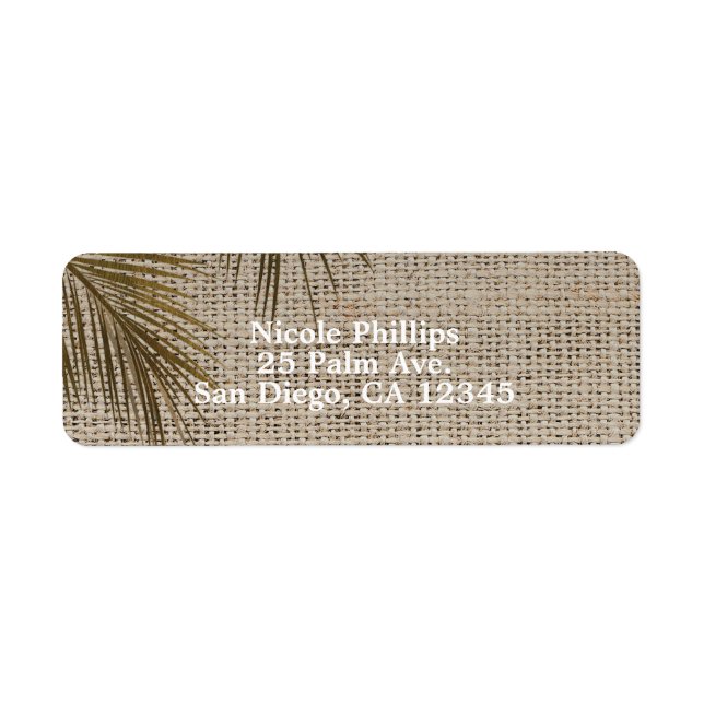 Bahama Breeze Brons Palm Rustik Jute Bröllop Returadress Etikett (Framsidan)