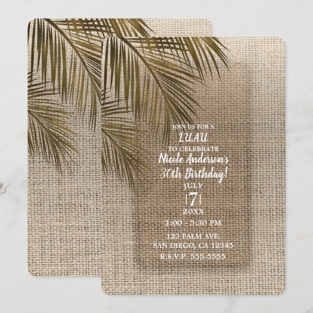 Bahama Breeze Brons Palm Rustik Jute Festsammankom Inbjudningar (Fram/baksida)