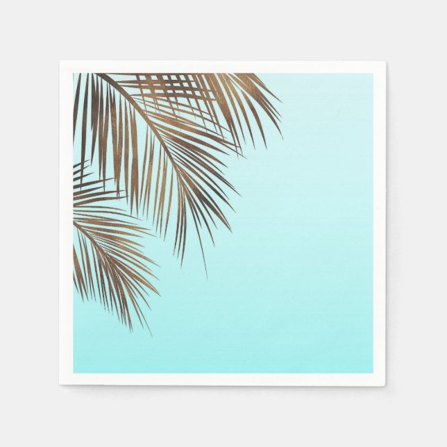 Bahama Breeze Koppar Palm Aqua Havsblå Bröllop Pappersservett (Framsidan)