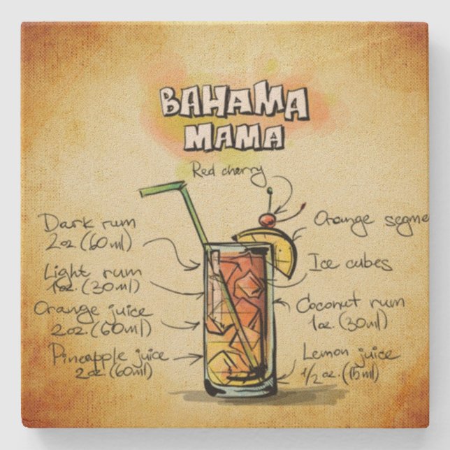 Bahama Mamma Bartender Drink Recipe Underlägg Sten (Framsidan)