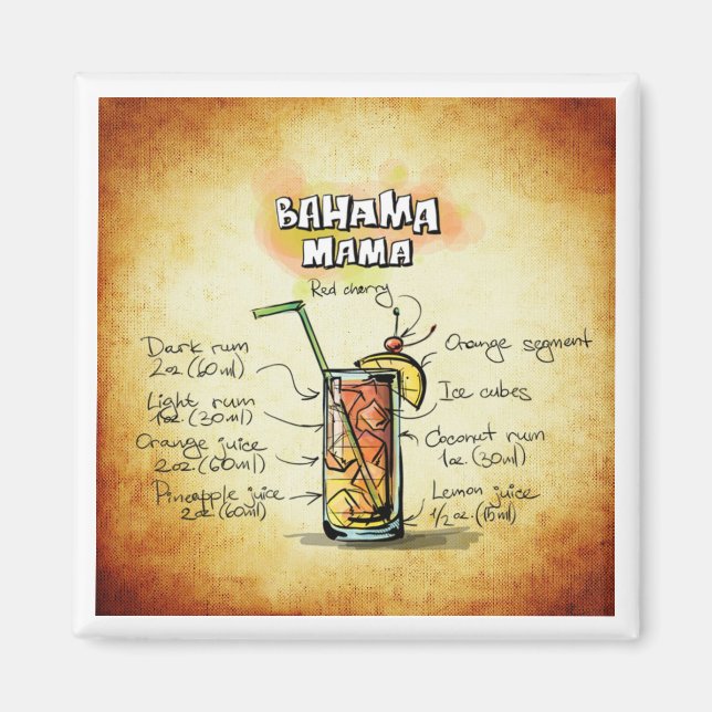 Bahama Mamma Cocktail Recipe Magnet (Framsidan)