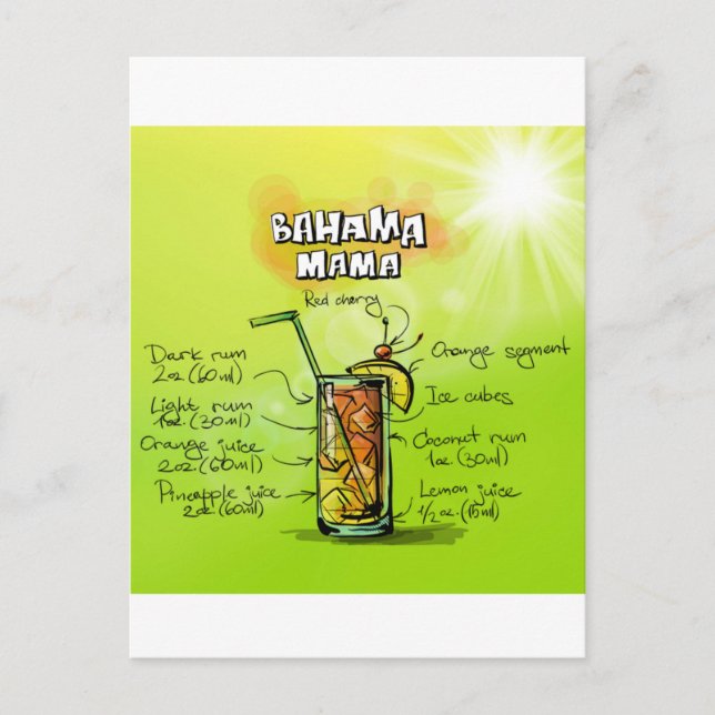 Bahama Mamma Cocktail Recipe Vykort (Framsida)