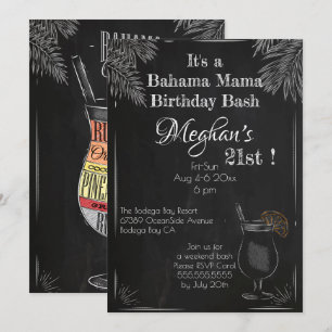 Bahama Mamma Vintage Chalk 21:a födelsedag Bash Inbjudningar