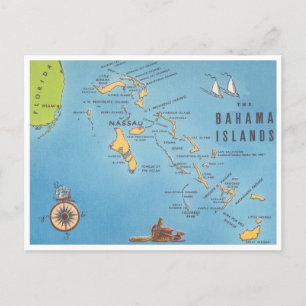 Bahamaöarnas Vintage Turism Karta Vykort