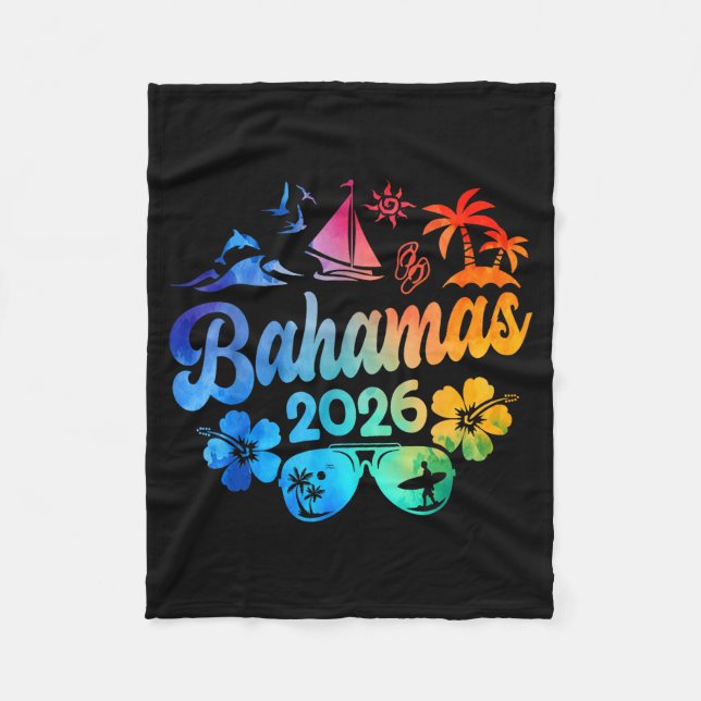 Bahamas 2026 Vacation Beach Tie Dye Trips Summer V Fleecefilt (Framsidan)