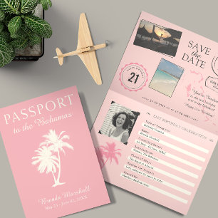 Bahamas 21:a födelsedagspasset Rosa Passport Inbjudan