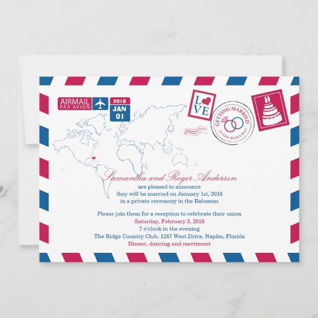 Bahamas Airmail Post bröllop Mottagning Inbjudningar (Framsida)