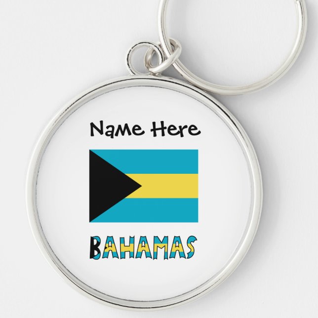 Bahamas Bahamansk flagga  Rund Silverfärgad Nyckelring (Framsidan)
