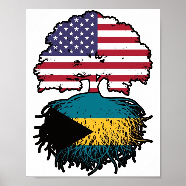Bahamas Bahamian American USA Träd Roots Flagga Poster (Framsidan)
