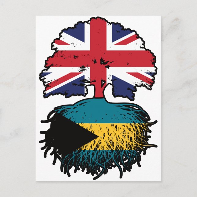 Bahamas Bahamian Britter UK Träd Rötter Flagga Vykort (Framsida)
