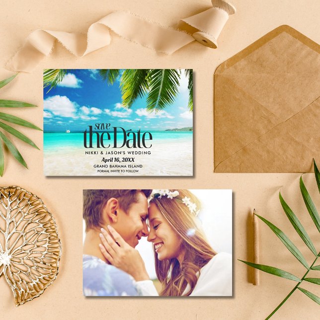 Bahamas Beach Destinationsbröllop Spara datumet (Bahamas Beach Destination Wedding Save The Date)