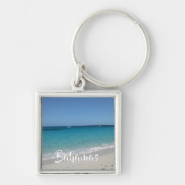 Bahamas Beach Keychain Fyrkantig Silverfärgad Nyckelring