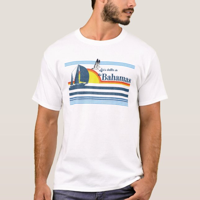 Bahamas Beach Retro 70S 80S 90S-segelbåt S T Shirt (Framsida)