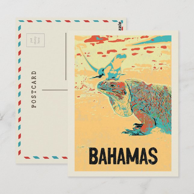 Bahamas Carribobe, typisk karibien Iguana Postca Vykort (Fram/baksida)