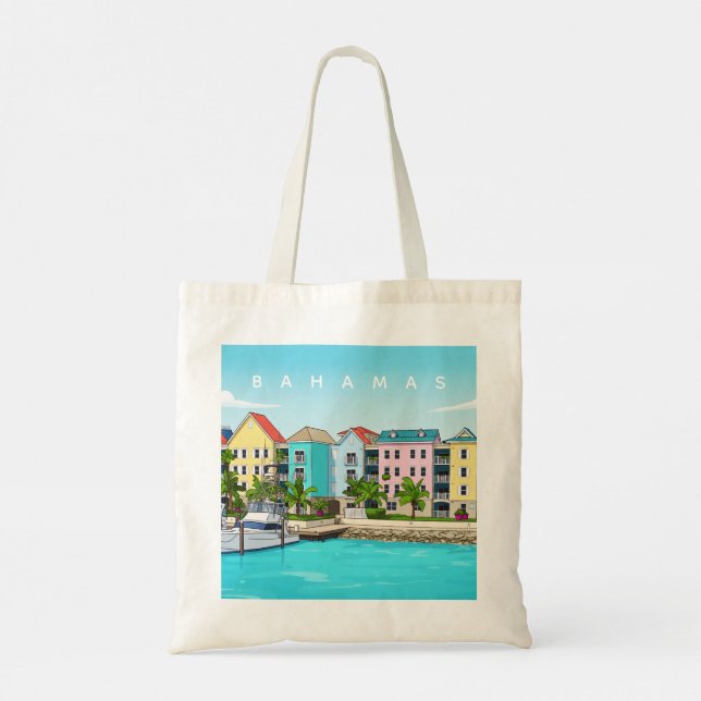 Bahamas colourful houses tote bag tygkasse (Baksida)